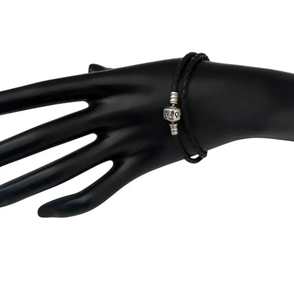 Pandora Moments Double Black  Leather and Silver Bracelet, 7